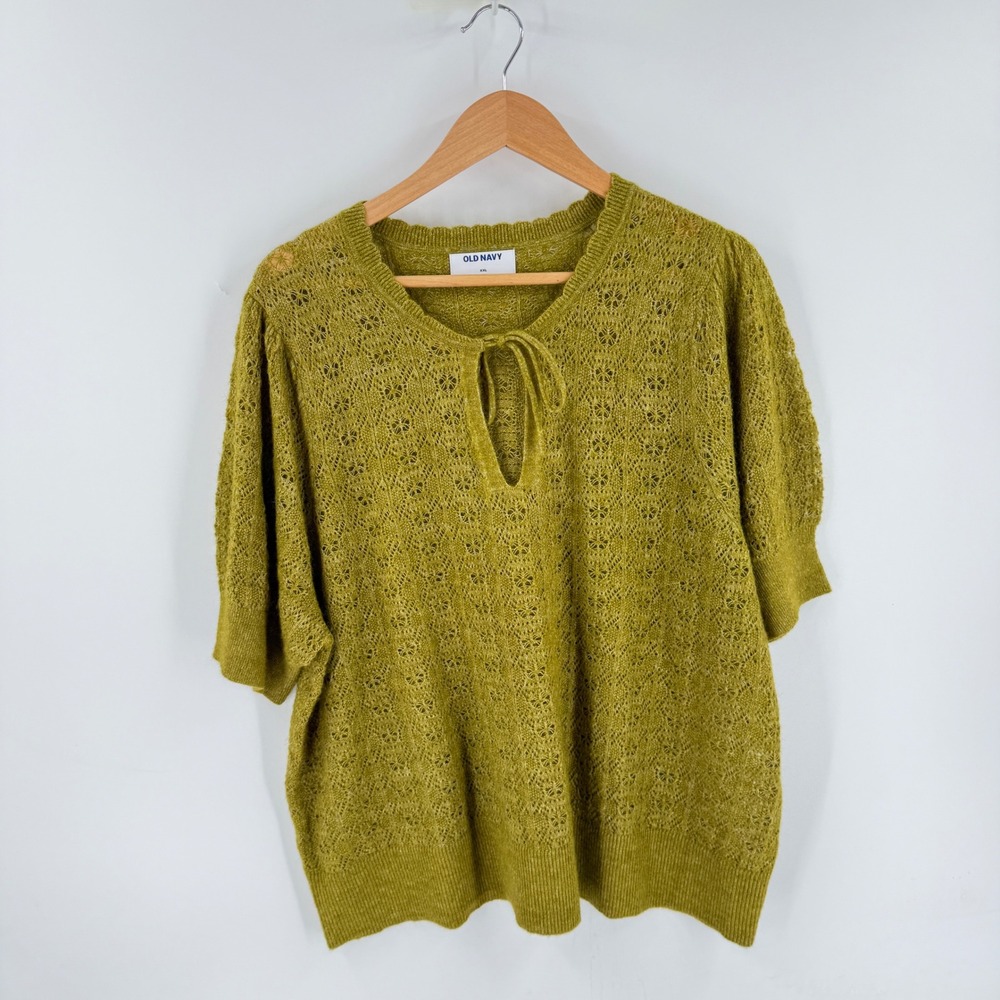 Old Navy NWT Relaxed Pointelle Knit Top Olive Green XXL Boho Cottagecore Earthy